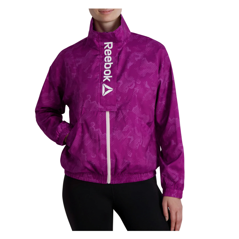 NEW‎ Reebok Womens Mesh Lined Printed Focus Track Jacket with Front Pockets Flap